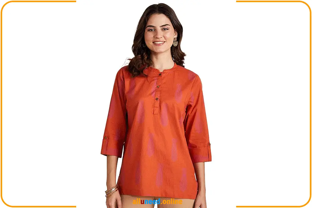 Myx Women Cotton Short Kurti Orange Print