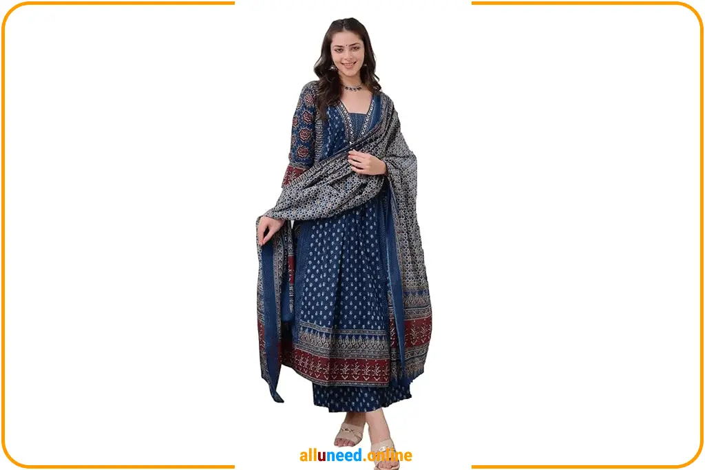 KLOSIA Womens Rayon Printed Anarkali Kurta Set