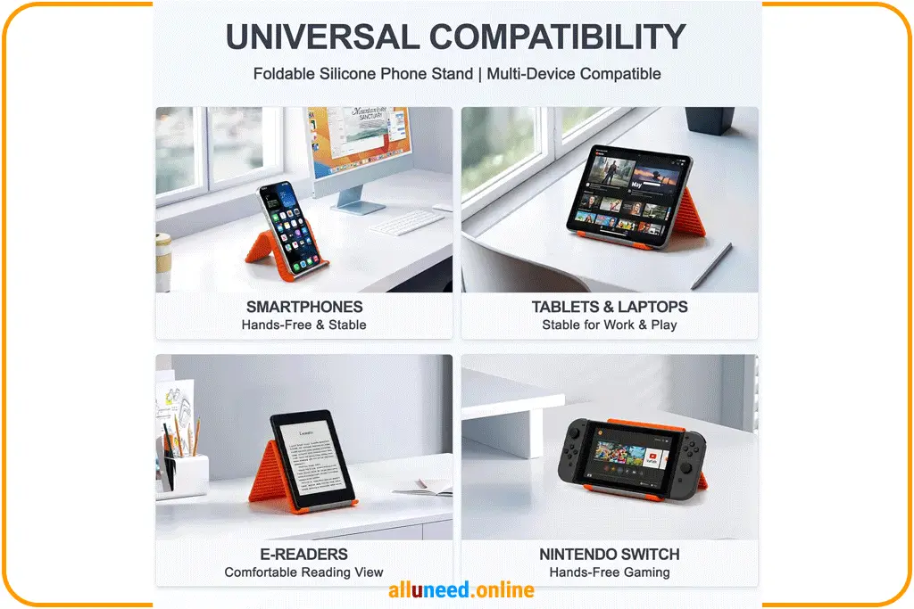Flexible Silicone Phone Stand Orange Adjustable Holder