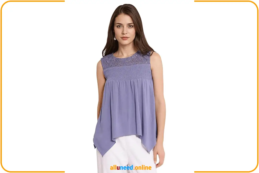 Rareism Dusky Blue Regular Fit Top