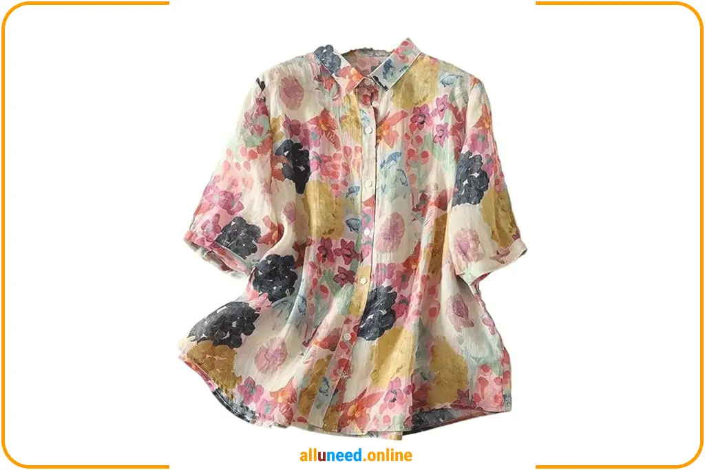 Womens Floral Print Button Down Casual Shirt