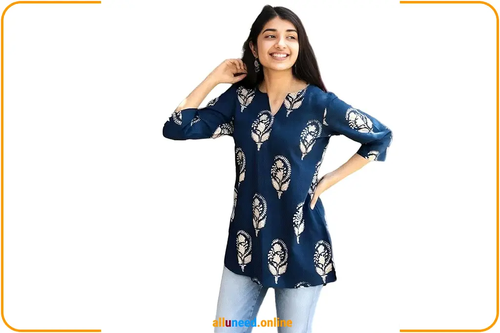 Womens Rayon Cotton Blend Short Kurti Tunic Top
