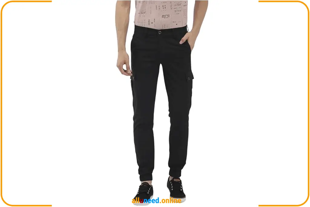Indian Garage Mens Slim Fit Black Cuffed Cargos